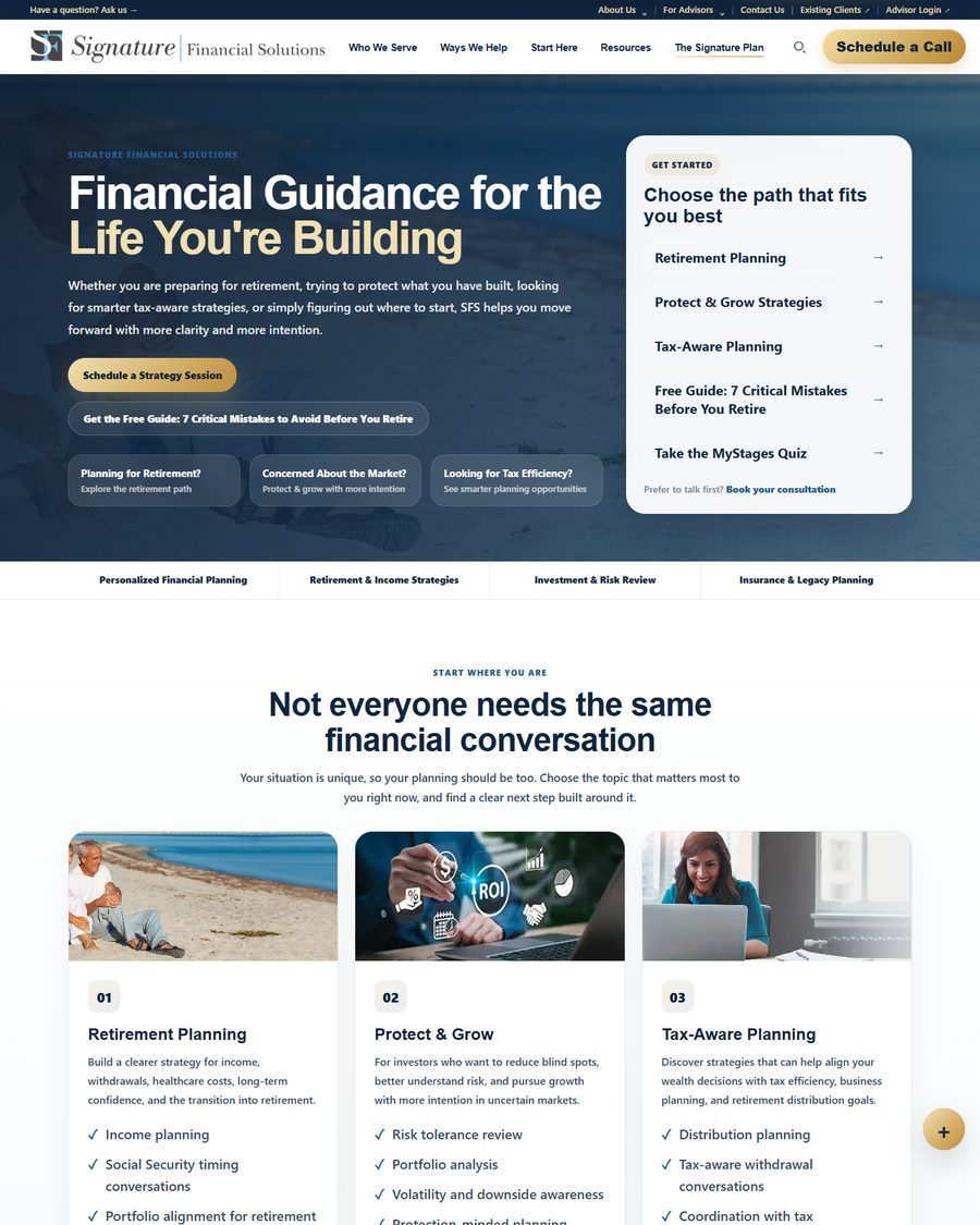 Signature Financial Solutions after redesign